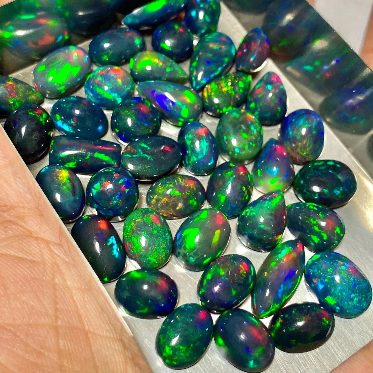 Natural Black Fire Opal Oval Shape Cabochon Smooth Polished Surface Loose Gemstones Multiple Sizes For Jewelry Making