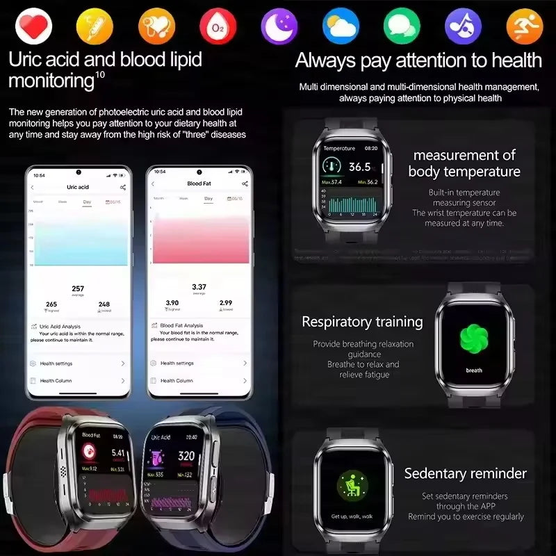 2026 New Upgrade AI Diagnostic  Airbag  Precise Blood Pressure Health SmartWatch Uric Acid ECG Blood lipids Smartwatch Men Women