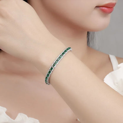 Luxury Solid Platinum PT950 Women's Green Diamond Bracelet Ins Fashion Single Row Moissanite Full Diamond Tennis Bracelet