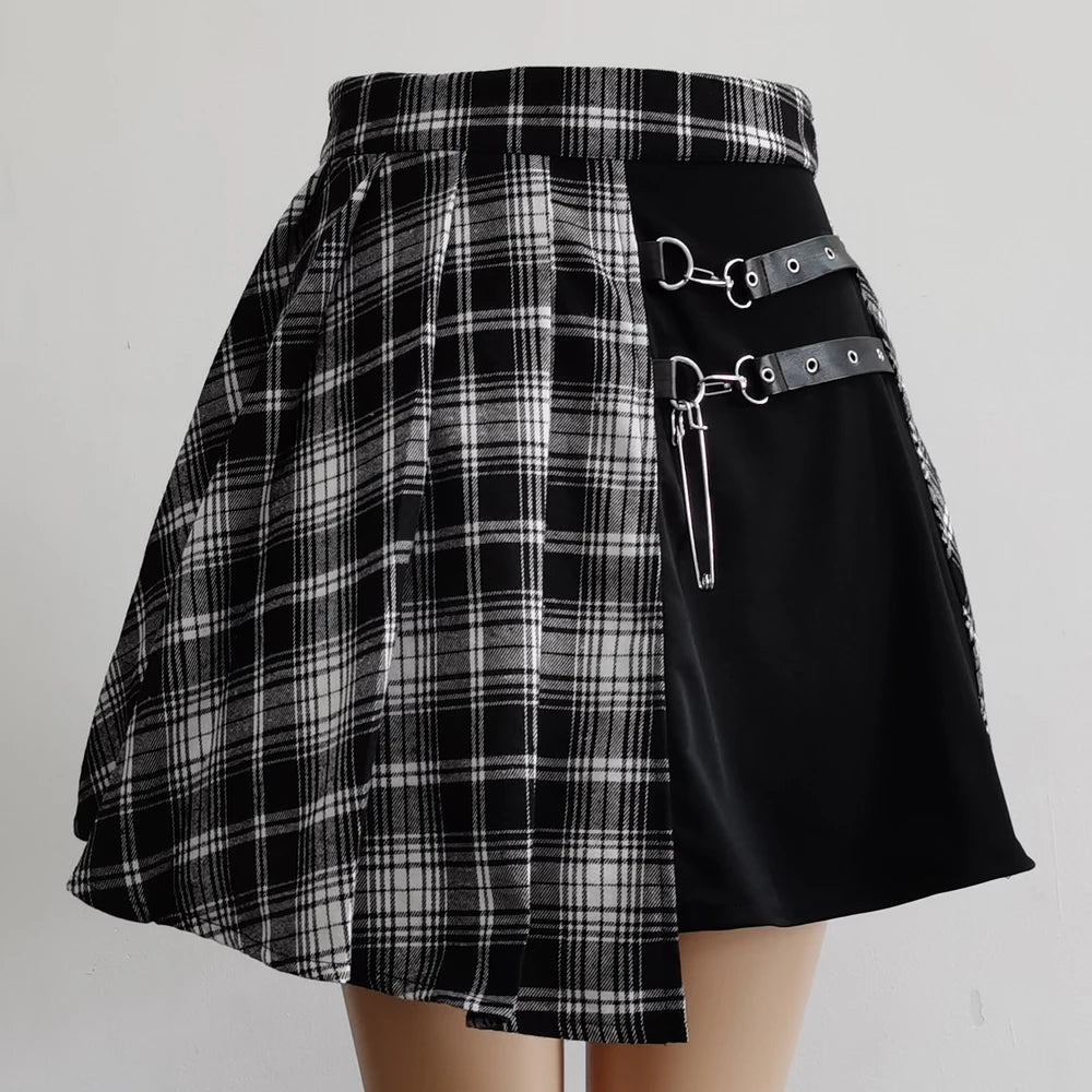 Vexaroa Plaid Pleated Mini Skirt  High Waist Casual