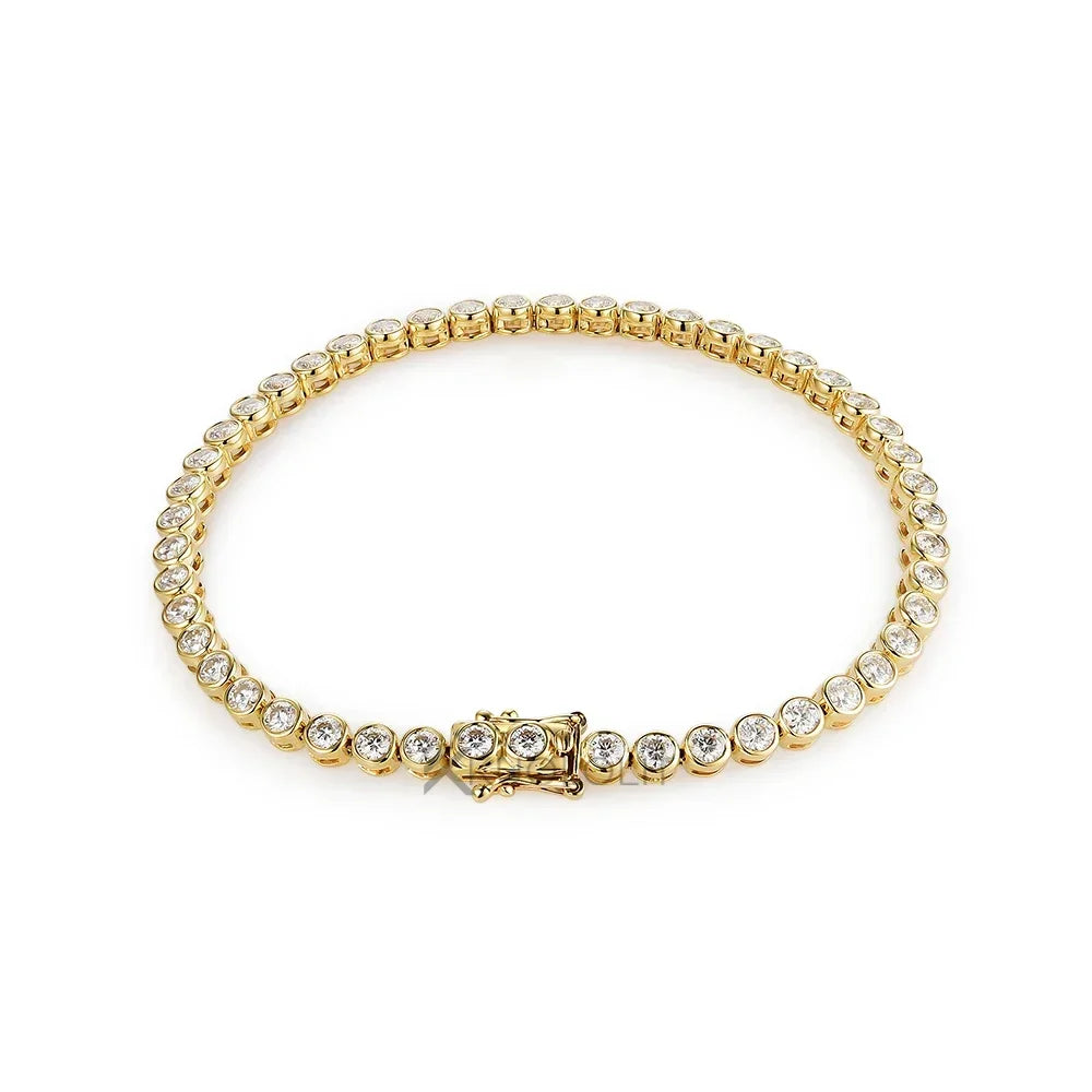 Vexaroa Bezel Set D VVS1 Moissanite Tennis Bracelet | Gold