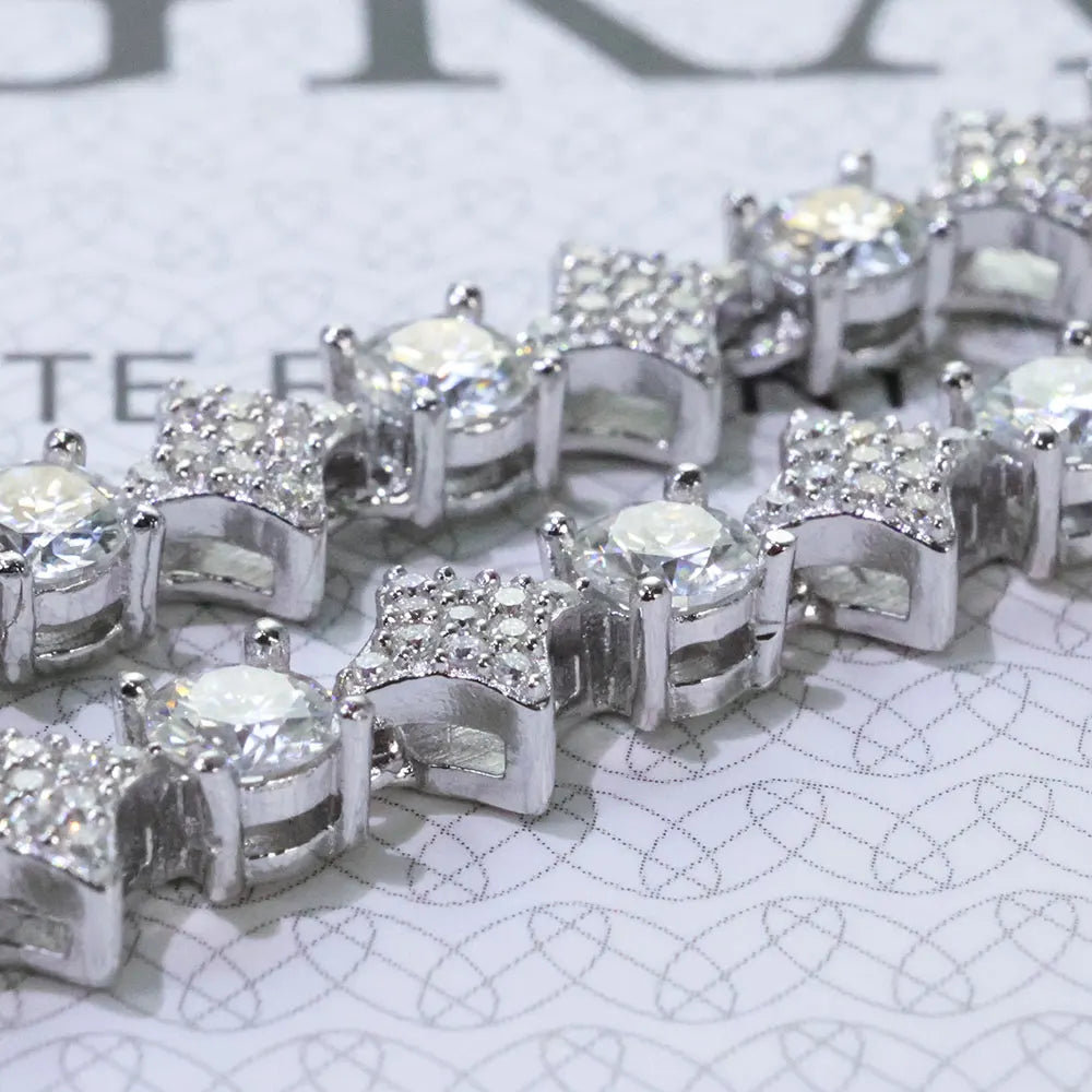 ICEBLING S925 Sterling Silver Moissanite Star Tennis Chain Hip Hop 6mm Iced Out VVS Charm Bracelet with GRA Certificate