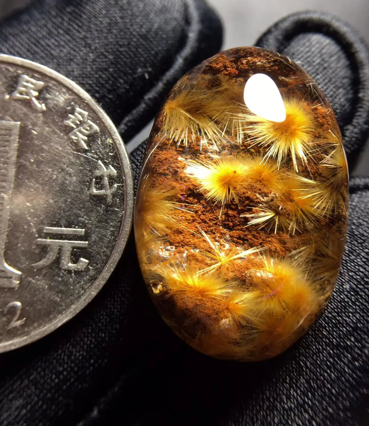 Vexaroa Gold Rutilated Quartz Flower Oval Pendant | Brazil AAA