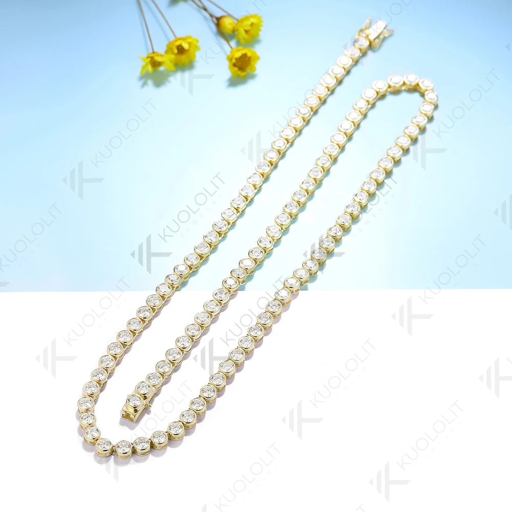 Vexaroa Moissanite Bezel Tennis Necklace 10K-18K Gold