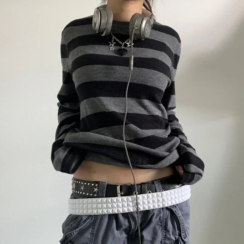 Vexaroa Fairy Grunge Long Sleeve Baggy Striped Tee Shirt