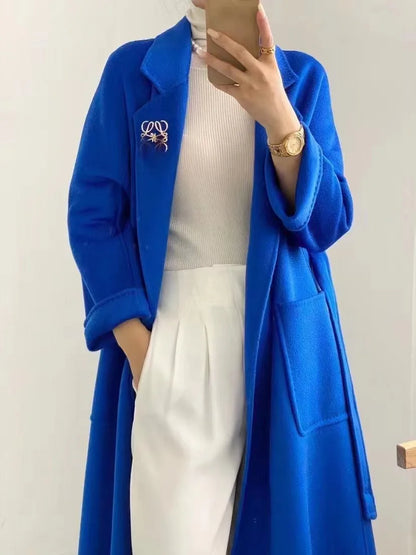 Women's Long Water Ripple Double-Faced Wool Wrap Coat at Vexaroa