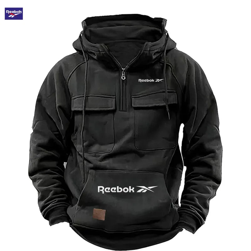 Vexaroa Men's Patchwork Hooded Sweatshirt Multi-Pocket Casual Reebok