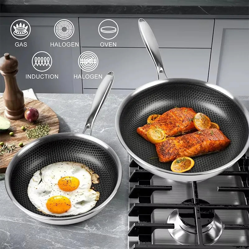 Set of 3 Nonstick Stainless Steel Frying Pans 20/24/28cm Dishwasher-Safe, PFOA-Free Cooking Skillets