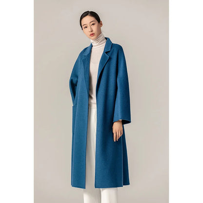 Women's Long Water Ripple Double-Faced Wool Wrap Coat at Vexaroa