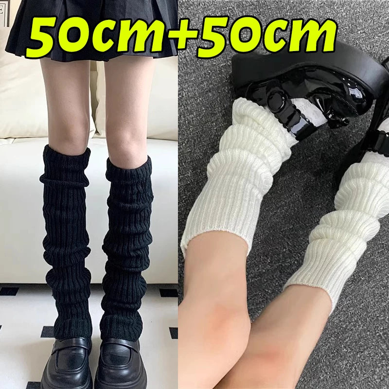 40-70cm Knitted Lolita Leg Warmers Women's Long Socks Autumn Winter Wool Foot Cover Arm Warmer Y2K Crochet Heap Socks Boot Cuffs