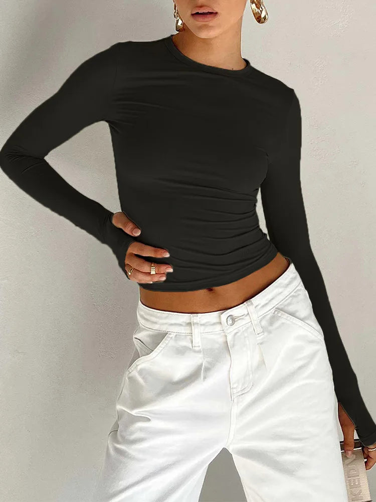 Vexaroa Womens Slim Long Sleeve Crop Top product photo, view 5