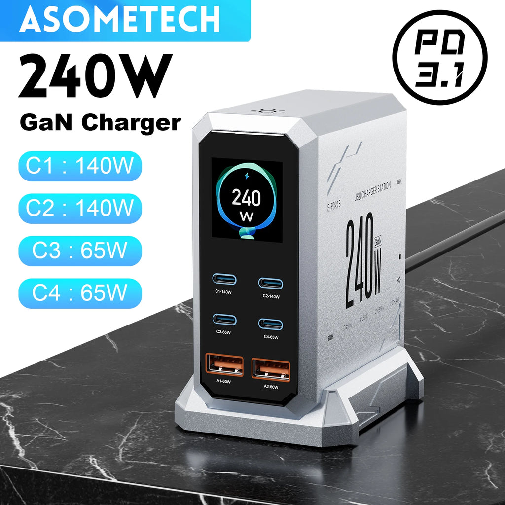 Vexaroa 240W 6-Port GaN USB-C Charger Station