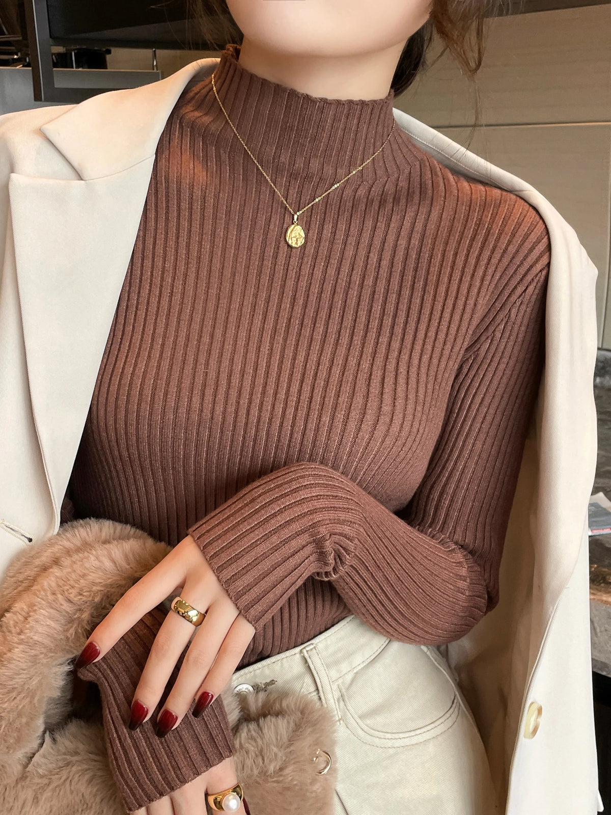 Vexaroa Womens Slim Turtleneck Knit Sweater product photo, view 8