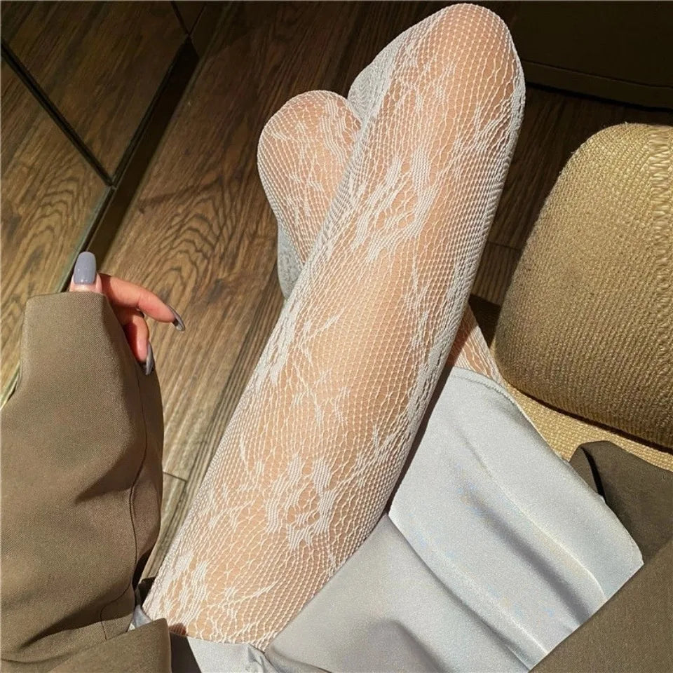 Vexaroa Black Floral Lace Pantyhose Mesh Retro Tights
