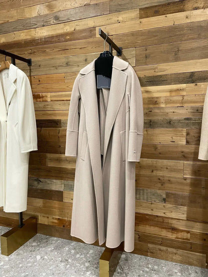 Vexaroa Women's Double-Faced Wool Coat, Slim-Fit Cashmere Overcoat