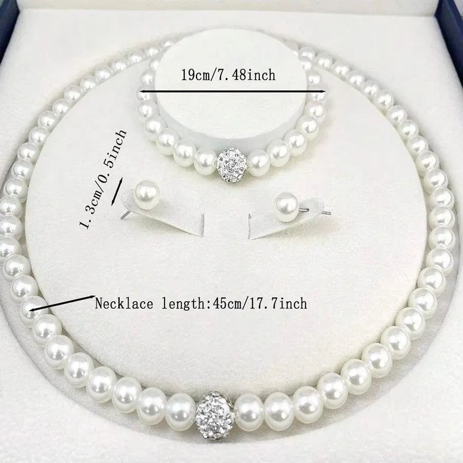 Vexaroa Pearl Bridal Necklace Bracelet Jewelry Set