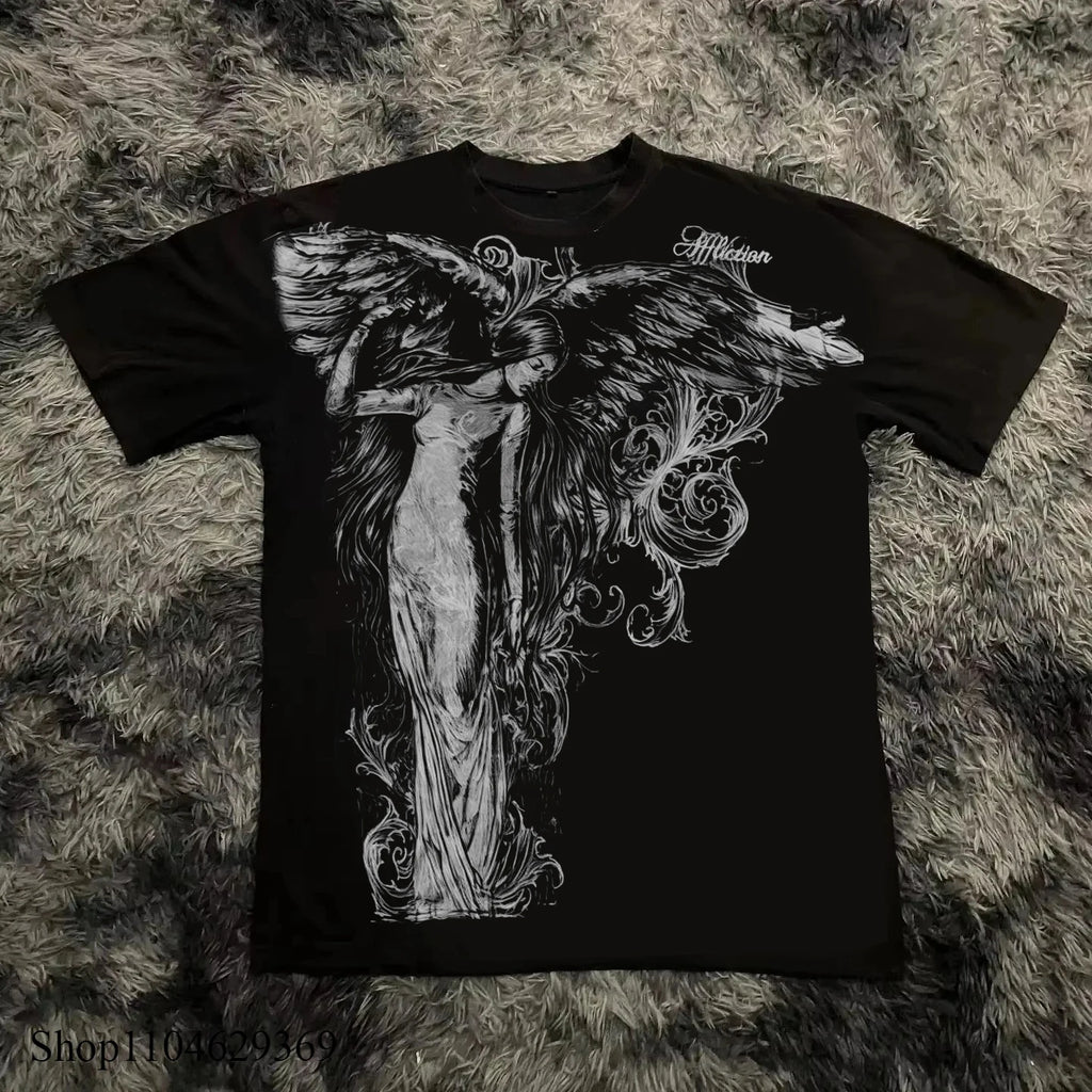 Vexaroa Oversized Y2K Gothic Graphic T-Shirt product photo, view 23