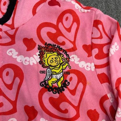 Glo Gang Zip Hoodie Unisex Rhinestone Embellished Cartoon Print Pink Streetwear Cozy Hooded Sweatshirt