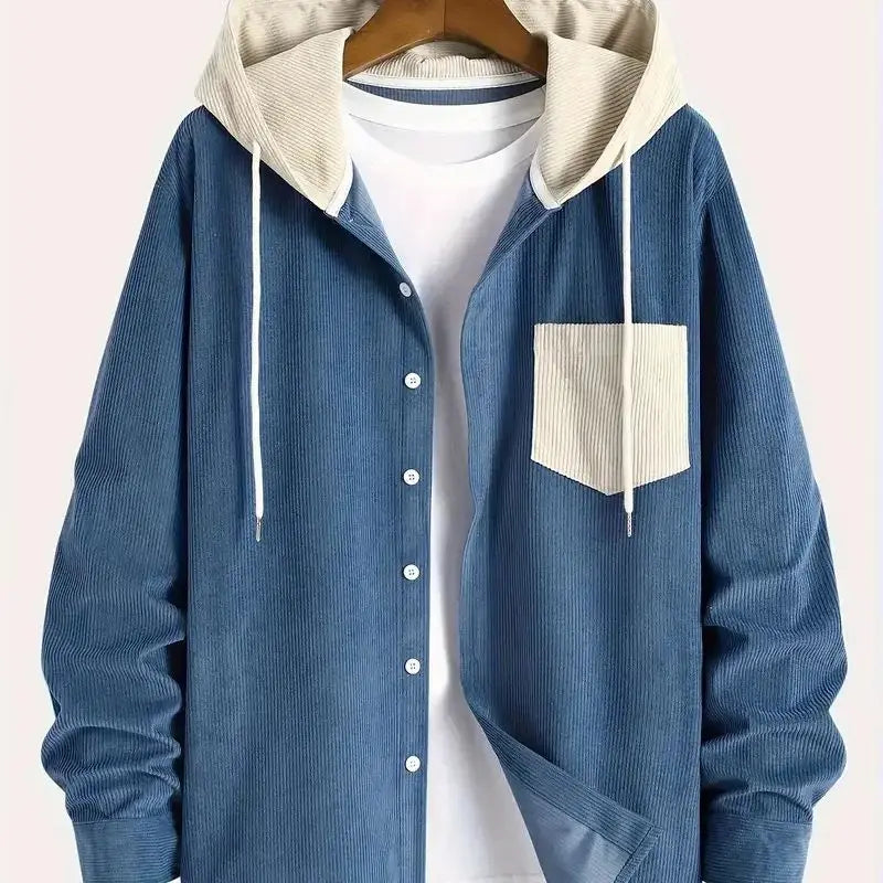 Vexaroa Men's Casual Corduroy Hooded Jacket Daily Commute