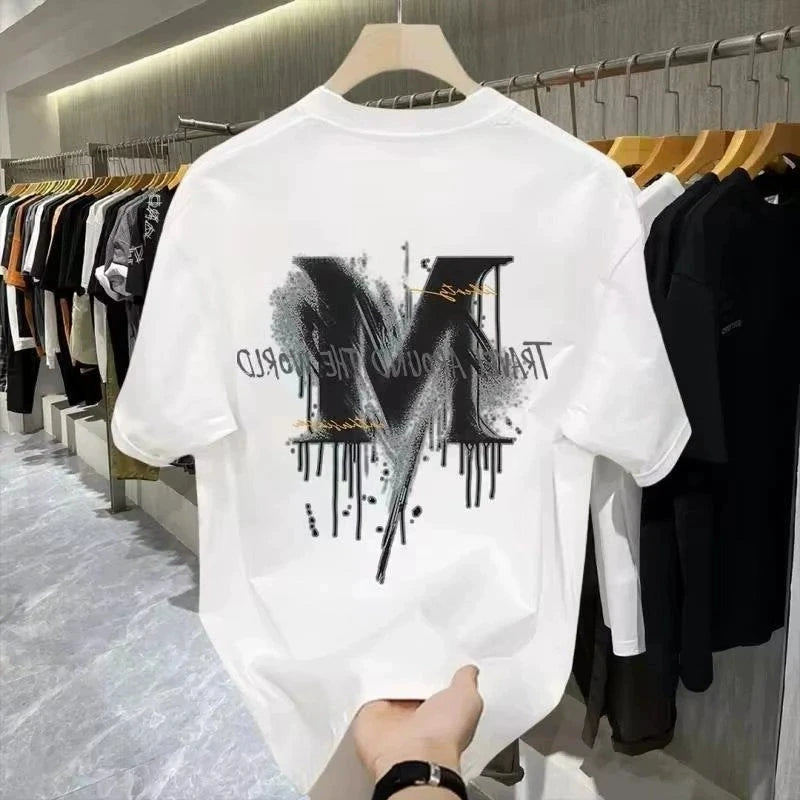Vexaroa men's cotton letter print summer T-shirt