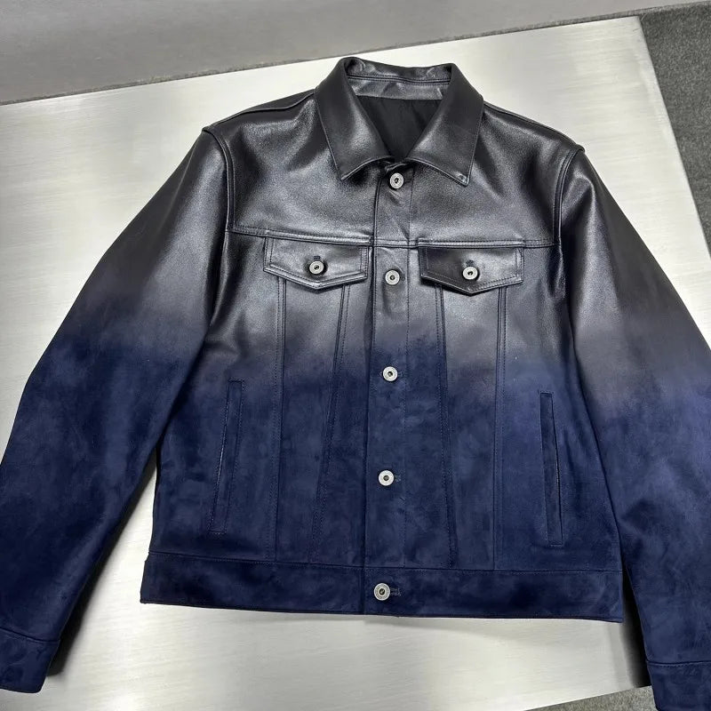 Men's Sheepskin Leather Moto Jacket Gradient | Vexaro