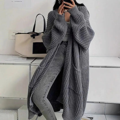 2026 Autumn Winter New Style Knitted Cardigan Women Casual Loose Fit Long Sleeve Chunky Sweater Coat Elegant Outwear for Daily W
