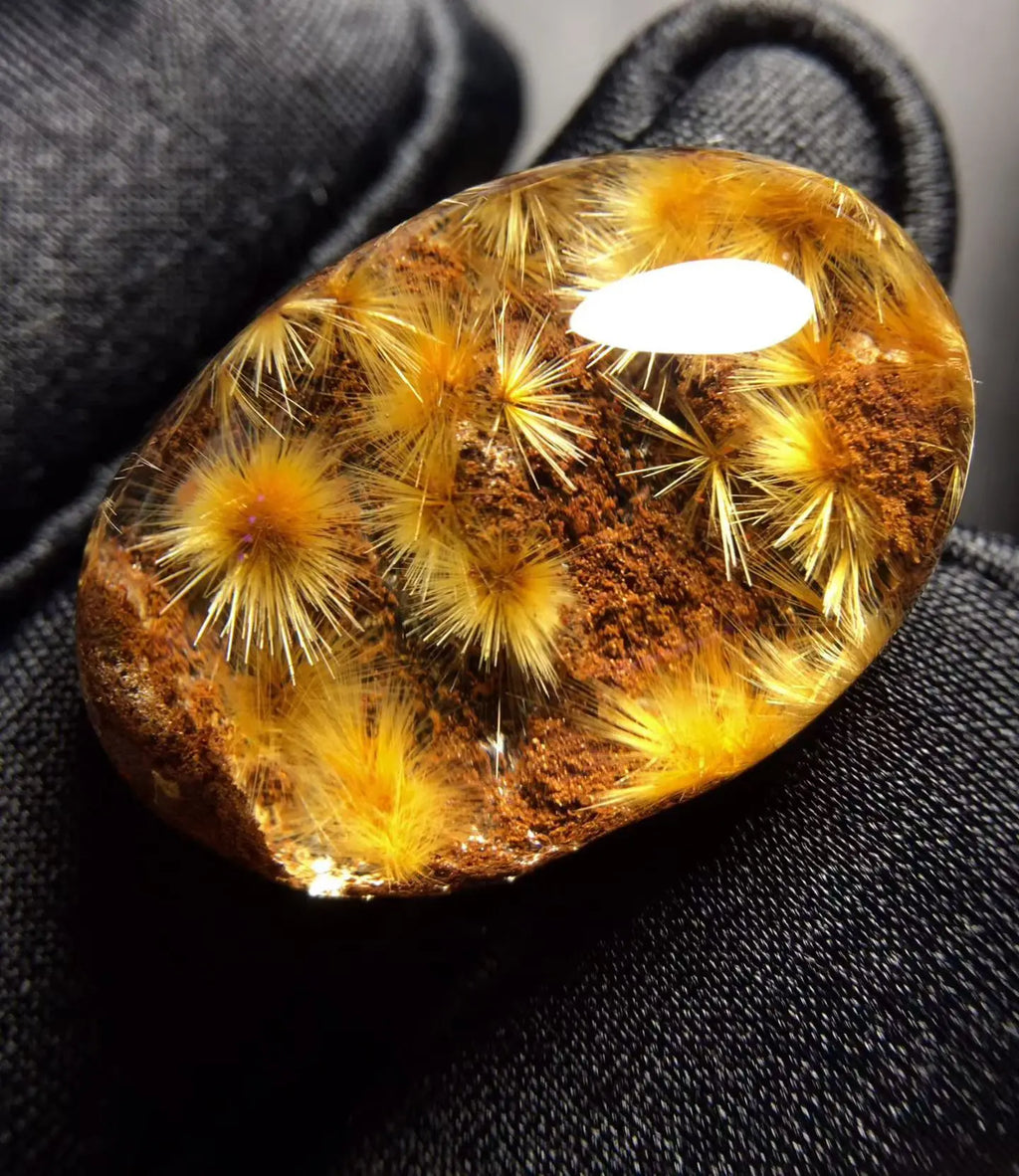 Vexaroa Gold Rutilated Quartz Flower Oval Pendant | Brazil AAA
