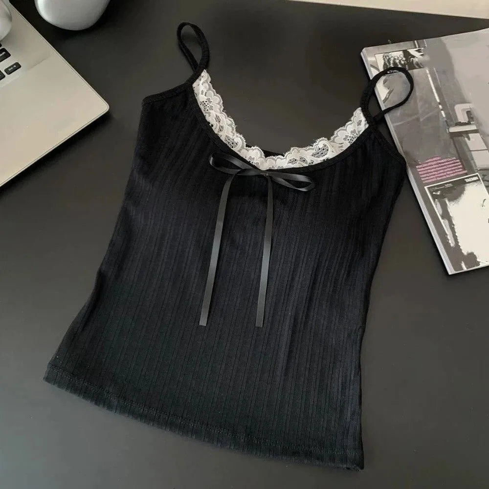 Vexaroa Womens Y2K Lace Padded Crop Camisole product photo, view 7
