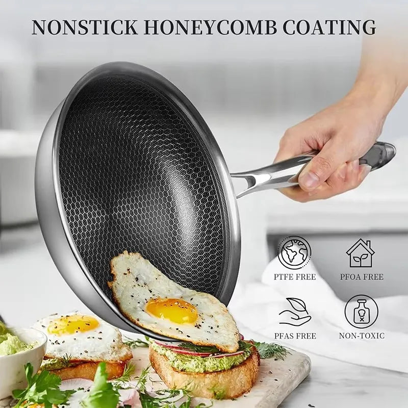 Set of 3 Nonstick Stainless Steel Frying Pans 20/24/28cm Dishwasher-Safe, PFOA-Free Cooking Skillets