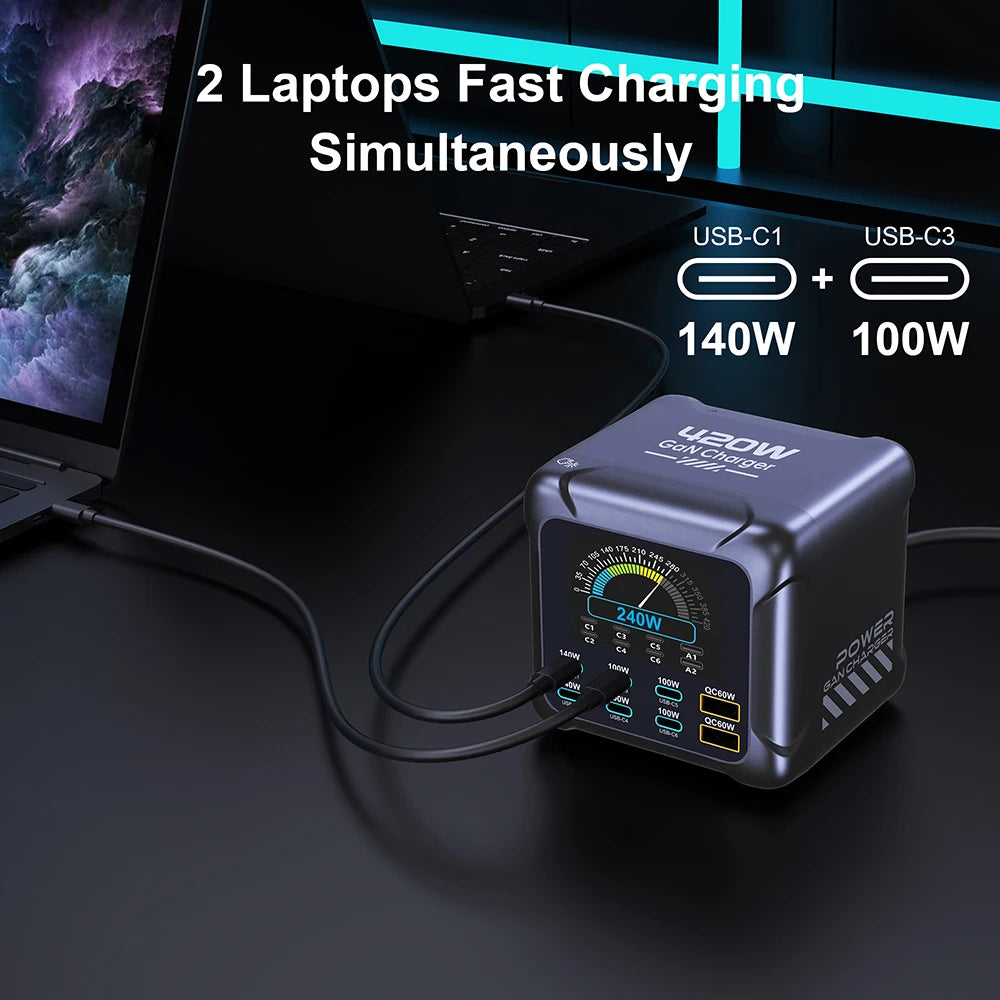 Vexaroa 420W GaN USB-C charging station with digital display – product view 6