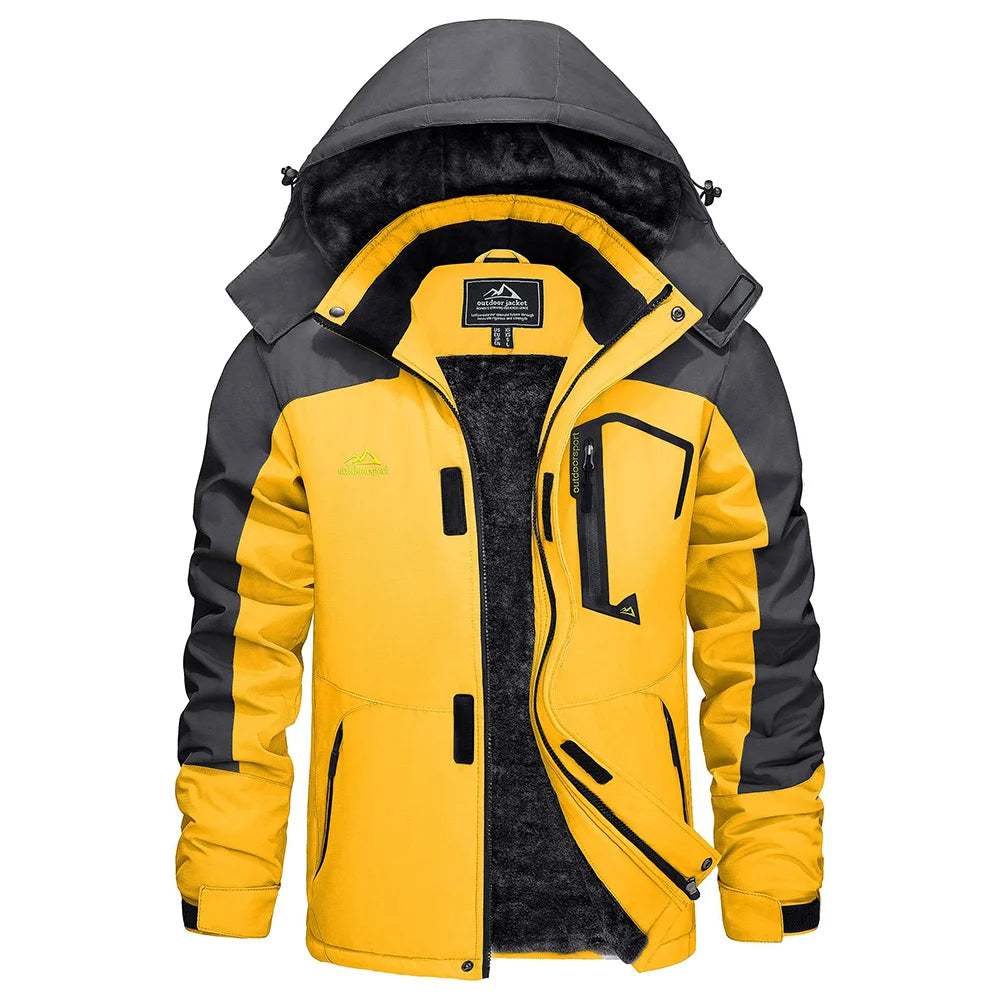 KEFITEVD Men's Winter Ski Jacket Waterproof Warm Thick Fleece Hiking Jackets Raincoats Snow Jacket Coats Windbreaker Man Parka