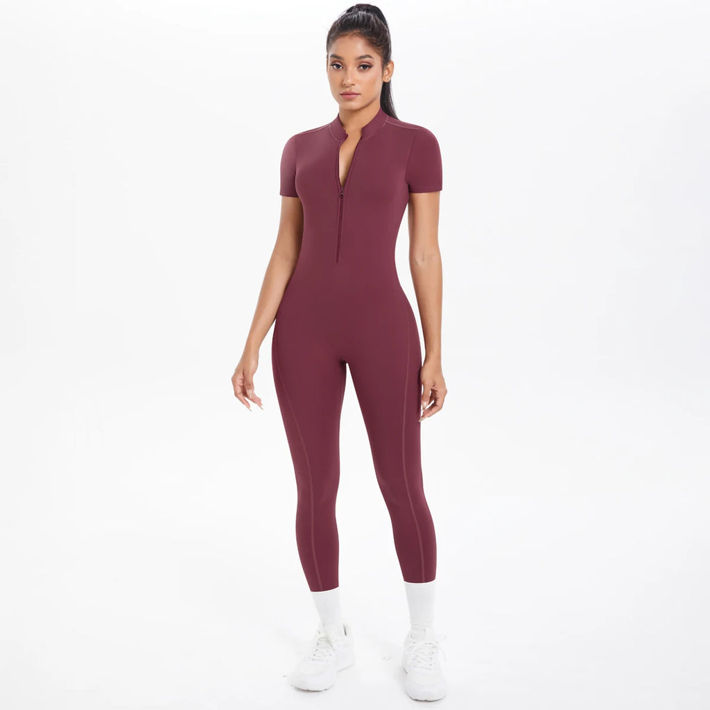 Vexaroa Backless Scrunch Bodysuit Half Zipper Gym Yoga Jumpsuit