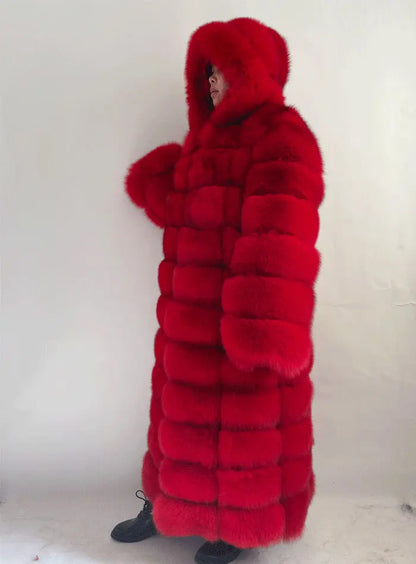Women's Real Fox Fur Hooded Overcoat | Thick Natural Fur Winter Coat | Vexaroa
