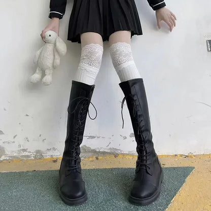 Socks Women Autumn/Winter Thigh High Lace Warm Stockings Black White Long Leg Socks for Girl Boot Accessories