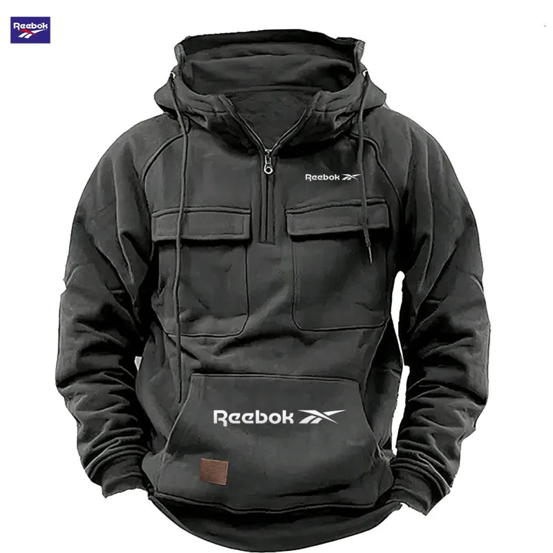 Vexaroa Men's Patchwork Hooded Sweatshirt Multi-Pocket Casual Reebok