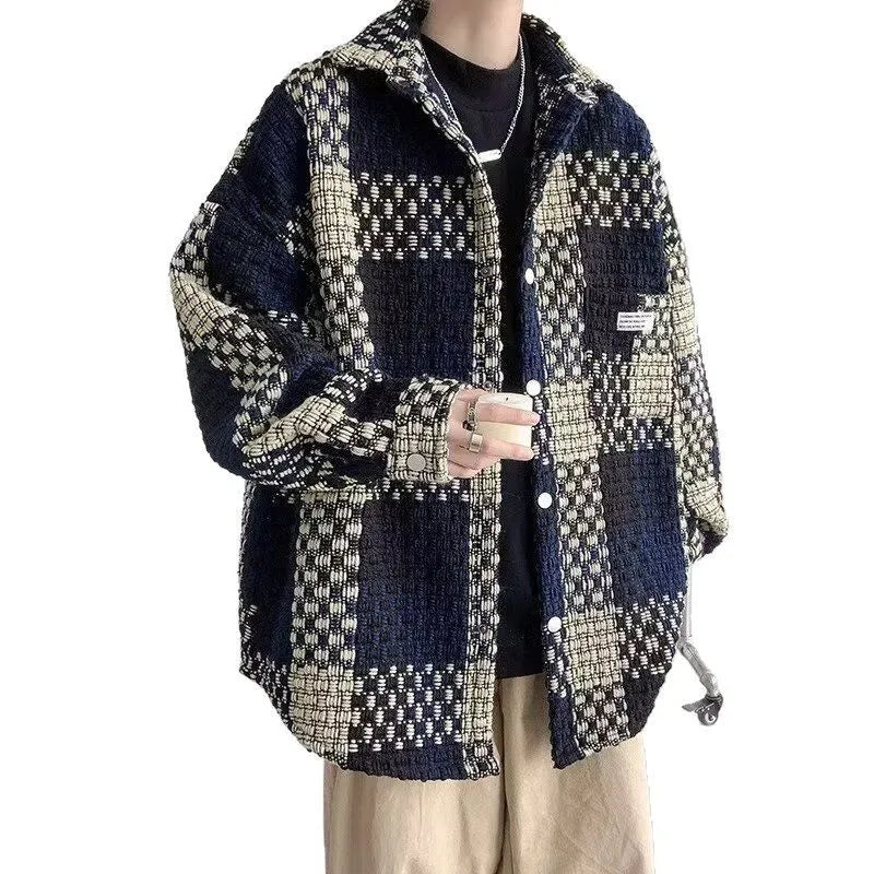 Vexaroa Men's Korean Plaid Shirt Jacket