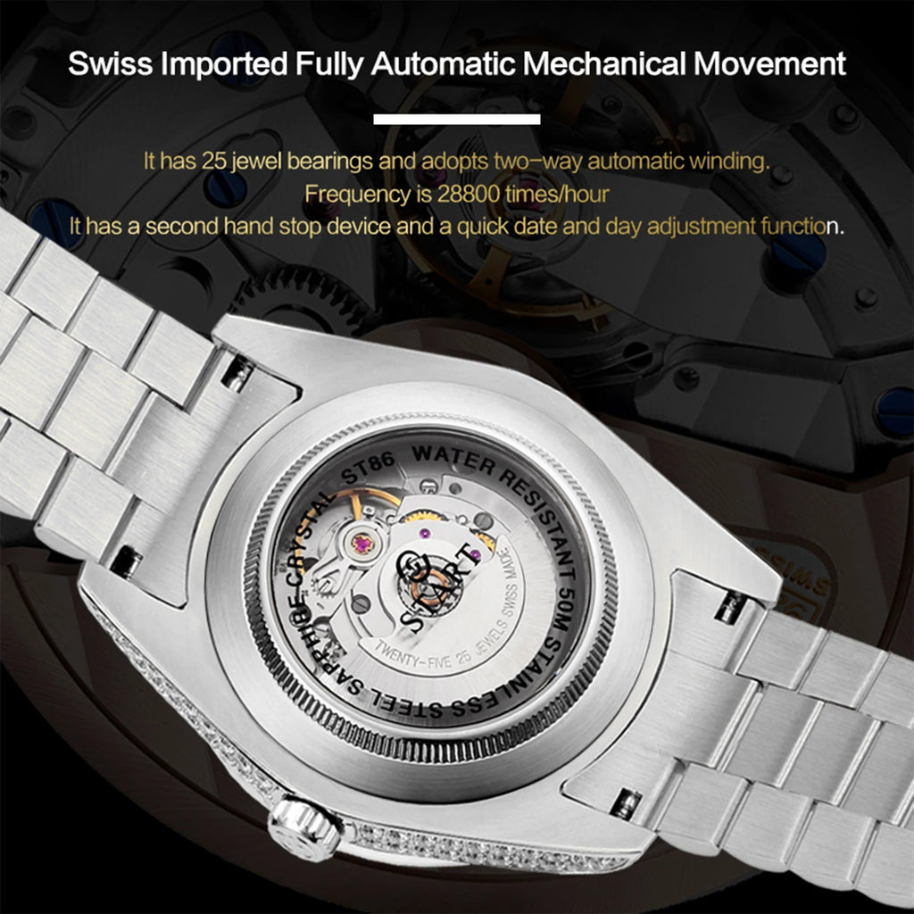 Vexaroa Men's Swiss Automatic Diamond Watch | Date & Week