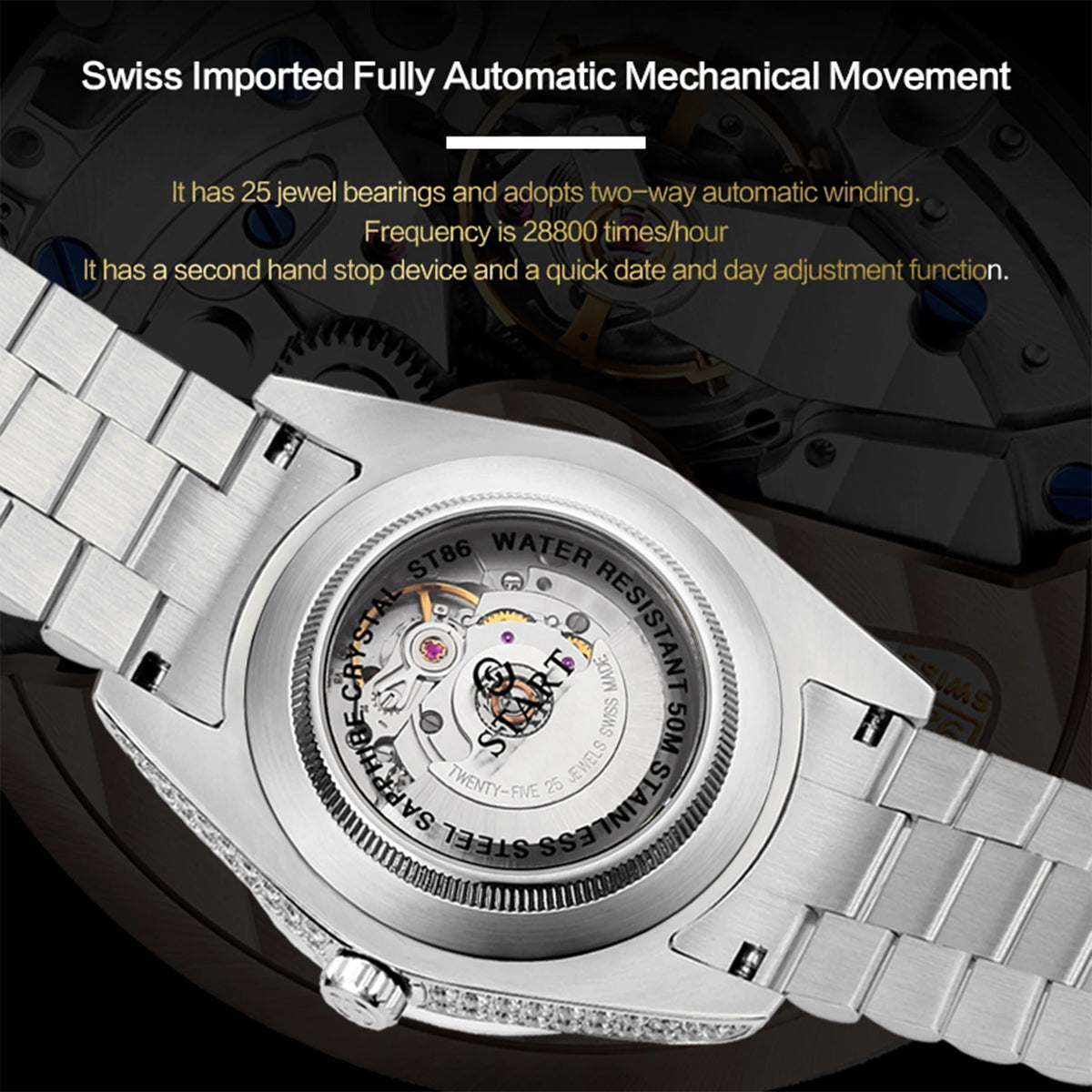 Vexaroa Men's Swiss Automatic Diamond Watch | Date & Week