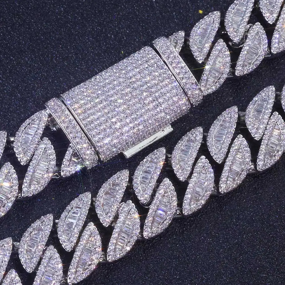 925 Silver 20mm 3-Row VVS Moissanite Cuban Chain | Vexaroa