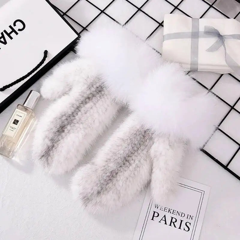 Women's Real Mink Fur Gloves Fox Fur Cuffs Winter | Vexaro