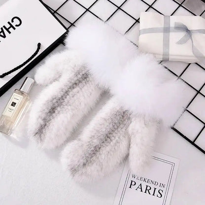 Women's Real Mink Fur Gloves Fox Fur Cuffs Winter | Vexaro