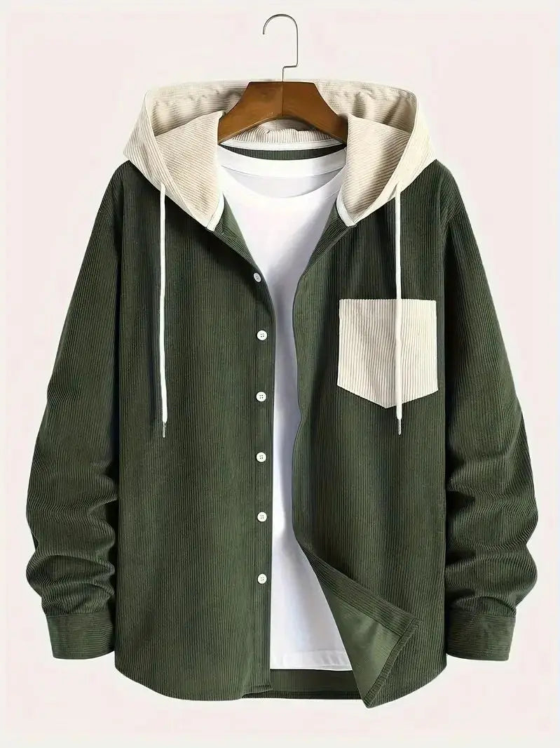 Vexaroa Men's Casual Corduroy Hooded Jacket Daily Commute