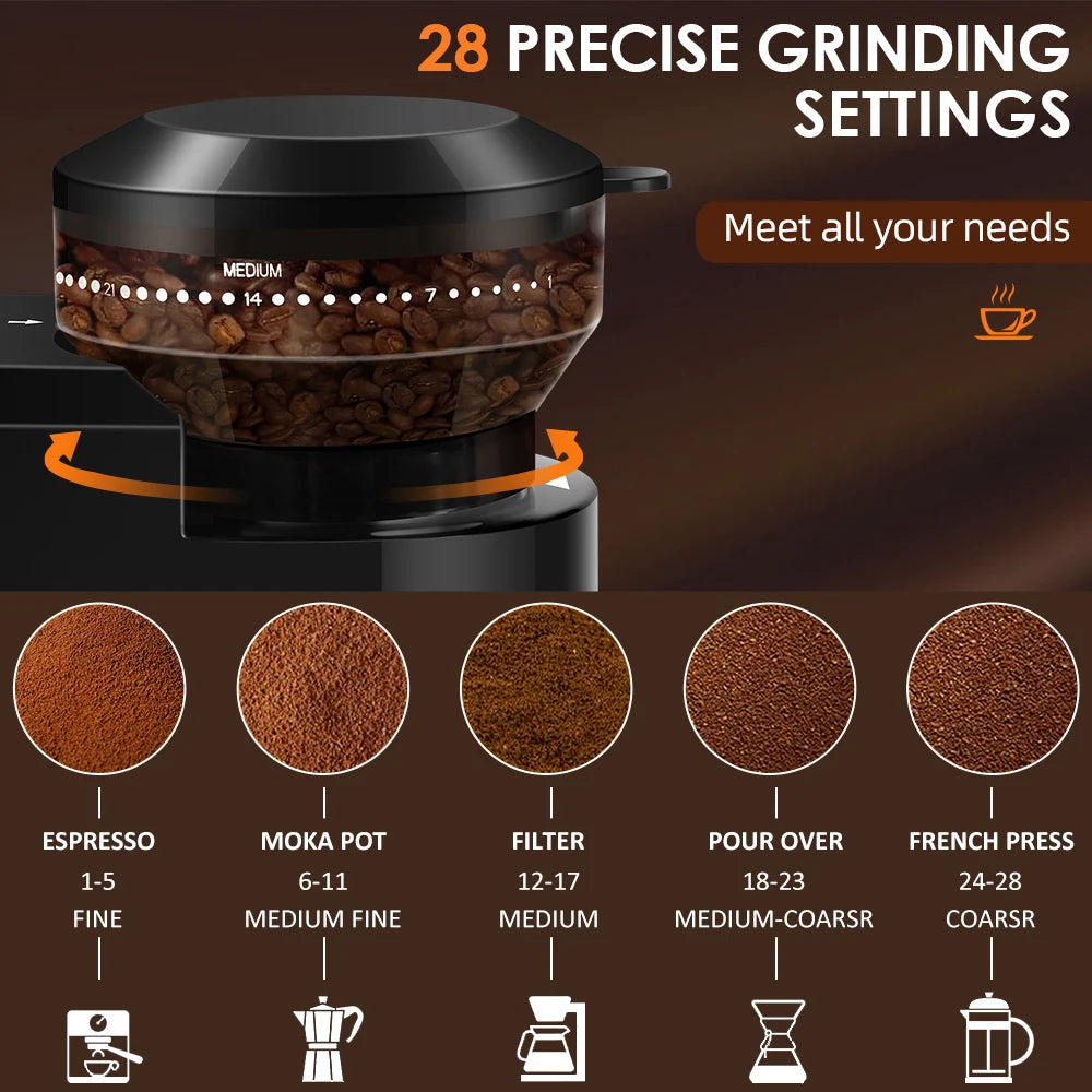 Vexaroa Electric Burr Coffee Grinder with 28 Settings