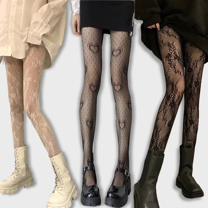 Vexaroa Black Floral Lace Pantyhose Mesh Retro Tights — product image