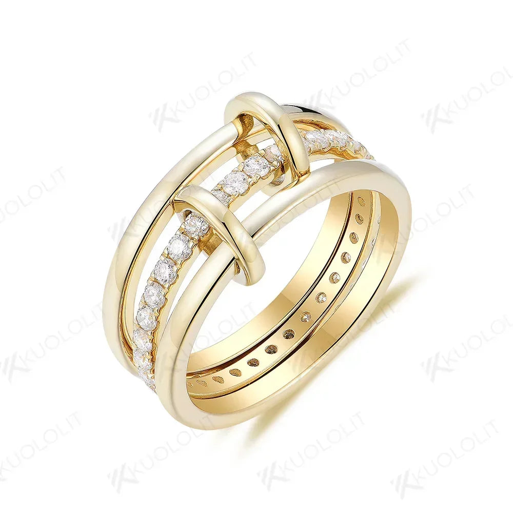 Vexaroa D VVS1 Moissanite 3-Band Ring Set | 10K 14K 18K Gold