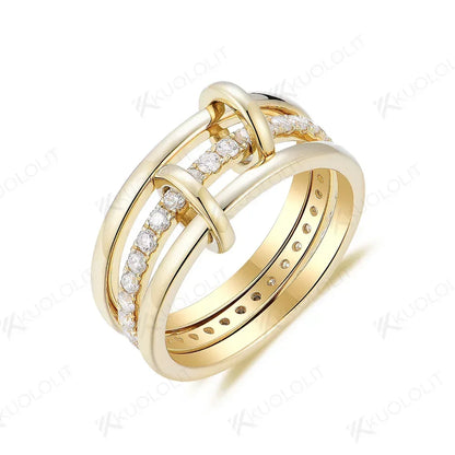 Vexaroa D VVS1 Moissanite 3-Band Ring Set | 10K 14K 18K Gold