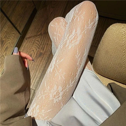 White Stocking Hot Tights Classic Hollowed Out Lace Mesh Stockings Bottomed Pantyhose