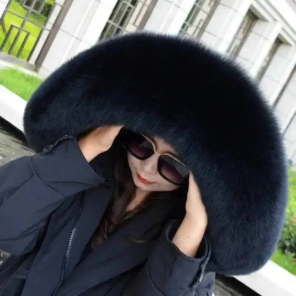 Super Large 100% Real Fox Fur Collar Hood Decor Fur Collar For Down Coat Women Winter Warm Fur Scarf Shawl Luxury