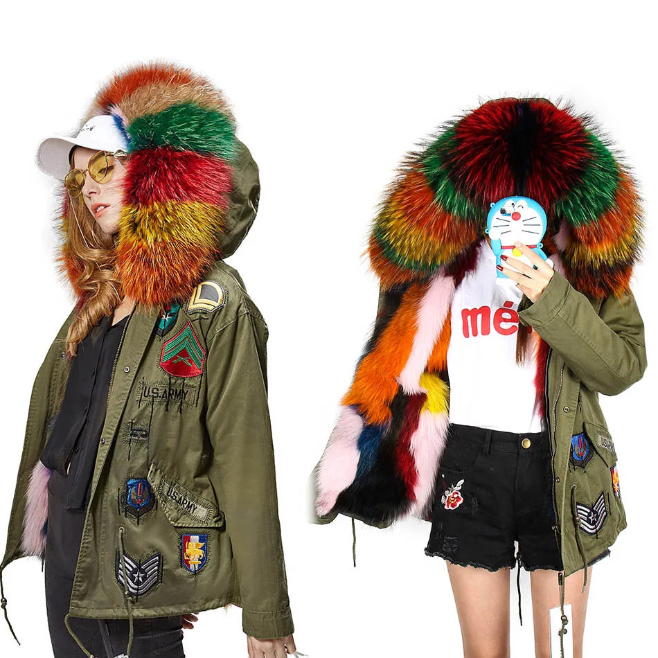 Winter Jackets For Women's Jacket Natural Real Fur Coat Fox Fur Collar Inner Fur Parkas Female Cold Coat