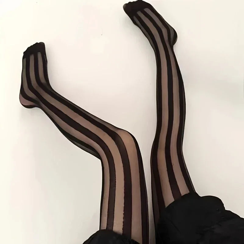 Vexaroa Women's Vintage Sheer Vertical Stripe Pantyhose Tights